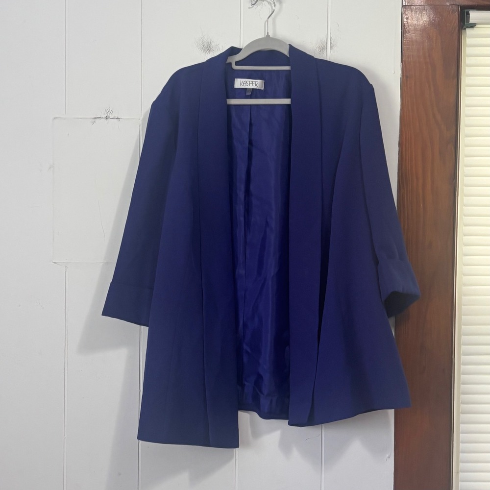 Kasper Womens Royal Blue Open Front Shawl Collar 3/4 Sleeve Blazer Size 22W